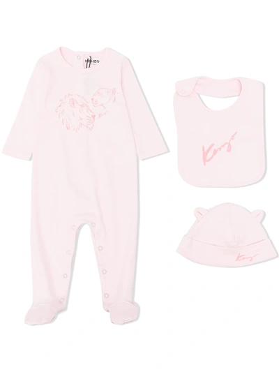 Kenzo Graphic-print Organic Cotton Babygrow Set In Pink