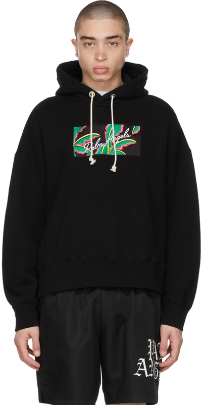 Palm Angels Tropical Logo Embroidered Hoodie In Black