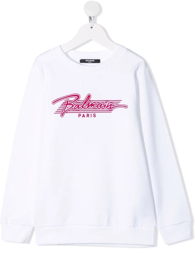 Balmain Teen Logo-print Cotton Sweatshirt In White