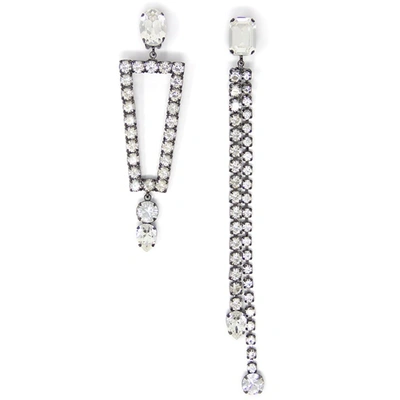 Joomi Lim Long Asymmetrical Crystal Clip Earrings In Grey