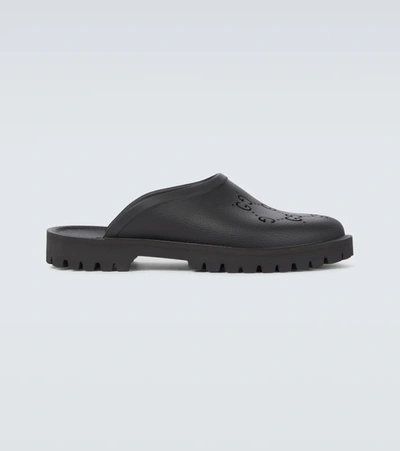 Gucci Black Rubber Gg Slip-on Loafers