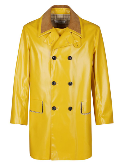 Maison Margiela Coated Cotton Double Breasted Raincoat In Yellow