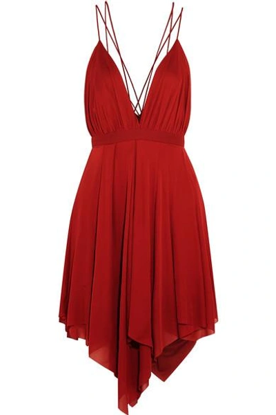 Balmain Draped Jersey-crepe Mini Dress In Red