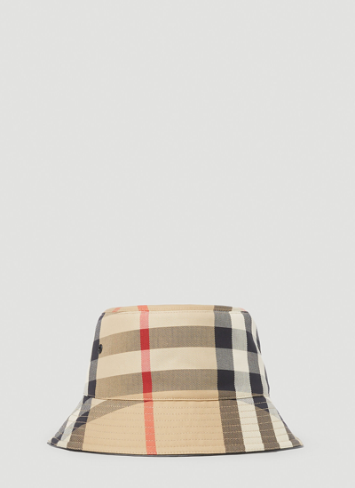 Burberry Check Pattern Bucket Hat In Archive Beige