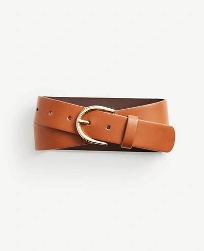 Ann Taylor Wide Leather Trouser Belt In Rich Cognac