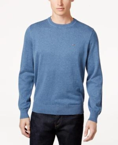 Tommy Hilfiger Signature Solid Crew-neck Sweater, Created For Macy's In Yoga Blue Heather