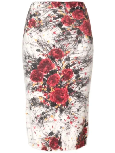 Prada Floral Knitted Pencil Skirt In White