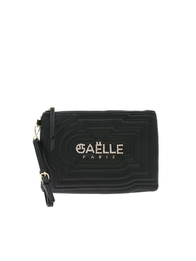 Gaelle Paris Quilted Clutch Bag With Rhinestone Logo In Black