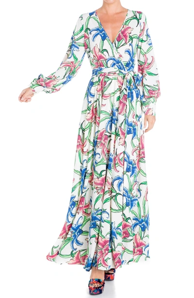 Meghan La Lily Pad Floral Print Maxi Wrap Style Dress In Vintage Green  Hibiscus | ModeSens