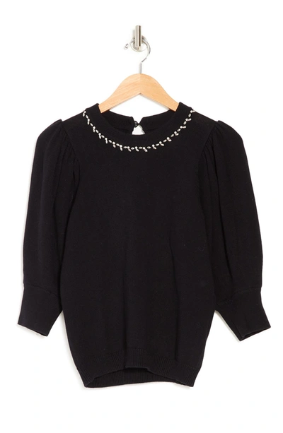 Ba&sh Nea Embellished Cotton, Silk And Cashmere-blend Sweater In Black