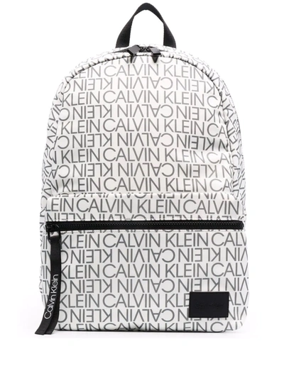 Calvin Klein Campus Monogram Backpack In White In Weiss