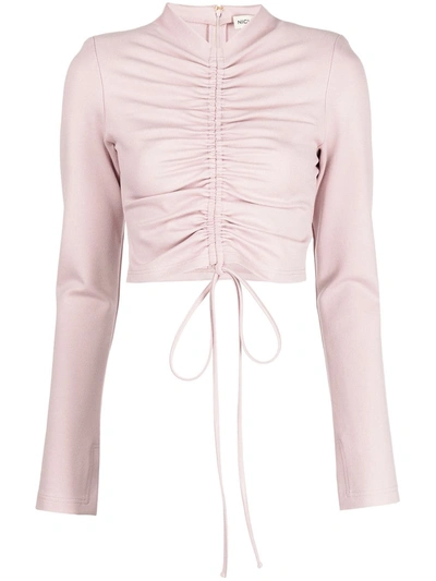 Nicholas Fleur Cropped Ruched Jersey Top In Pale Pink