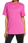Nike Essential Embroidered Swoosh Cotton T-shirt In Active Fuchsia/ White