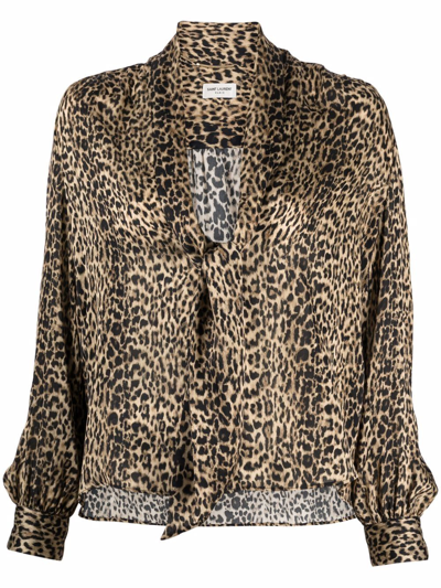 Saint Laurent 豹纹真丝女式上衣 In Animal Print