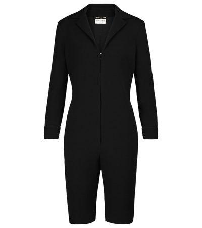 Saint Laurent Wool-blend Jersey Playsuit In Black