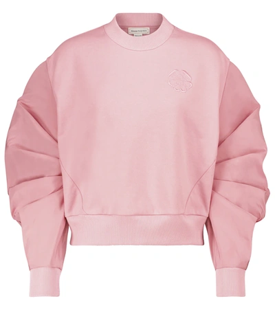 Alexander Mcqueen Satin-sleeve Cotton-jersey Sweatshirt In Pink