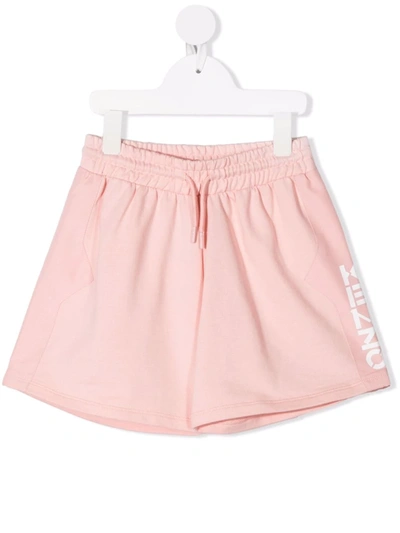 Kenzo Kids' Two-tone Leg Logo-print Shorts In Pink