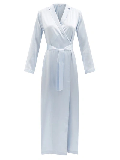 La Perla Notch-lapel Silk-satin Robe In Blue