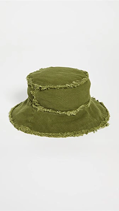 Jocelyn Cotton Canvas Bucket Hat With Frayed Edges In Olive
