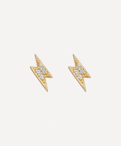 Astley Clarke Gold Plated Vermeil Silver Tiny Lightning Bolt White Sapphire Stud Earrings