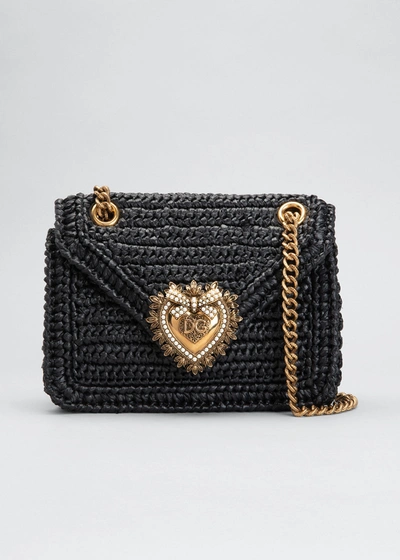 Dolce & Gabbana Devotion Woven Raffia Envelope Shoulder Bag In Black