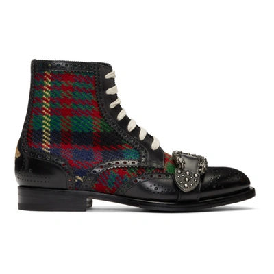 Gucci Tartan Queercore Brogue Boot In Black