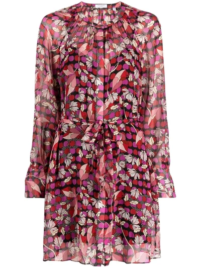 Equipment Jean Yves Belted Floral-print Silk-chiffon Mini Dress In True Black Multi