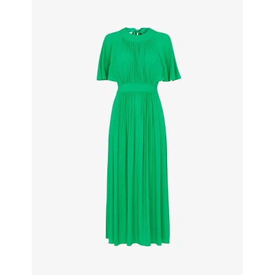 Whistles Womens Green Amelia Cape-sleeved Crepe Maxi Dress 16