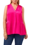Vince Camuto Ruffle Hem Rumple Satin Top In Pink Shock