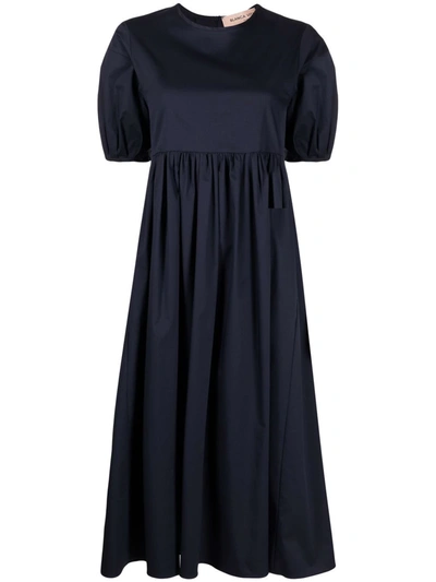 Blanca Vita Gathered Short-sleeved Dress In Blue