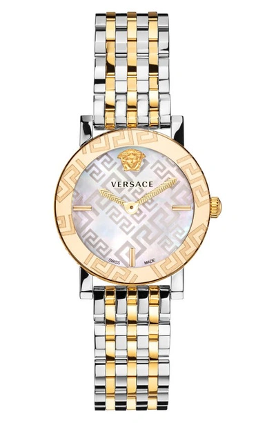 Versace Greca Glass Two-tone Stainless Steel Bracelet Watch In Two Tone