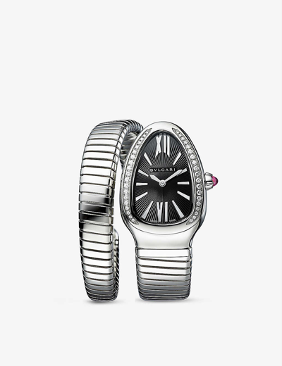 Bvlgari Women's Serpenti Seduttori Stainless Steel, Diamond & Black Dial Bracelet Watch