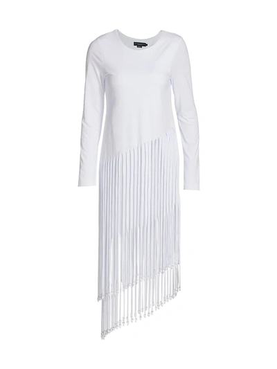 No Pise La Grama Womens White Veta Fringed-hem Cotton-jersey Midi Dress 6