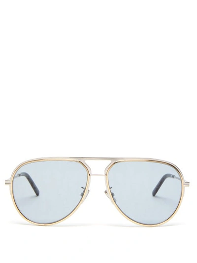 Dior Oblique Lens Metal Aviator Sunglasses In Shiny Palladium Blue