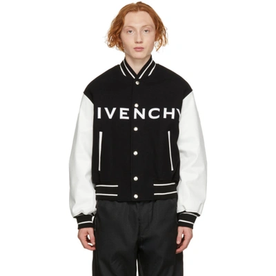Givenchy Wool And Grained Leather Varsity Jacket In Black