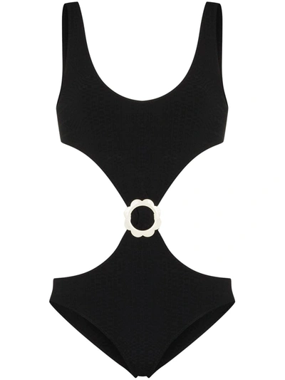 Lisa Marie Fernandez Scallop Buckle Cut-out Maillot Swimsuit, Black In Schwarz