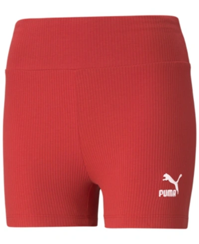 Puma Women's Classics Ribbed Shorts In Red