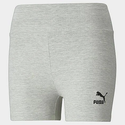 Puma Women's Classics Ribbed Shorts In Light Gray Heather
