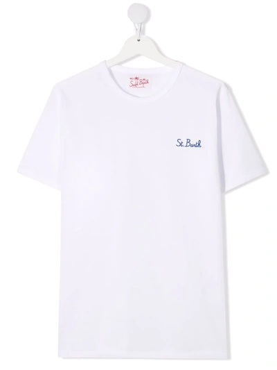 Mc2 Saint Barth Teen Embroidered Logo T-shirt In Weiss