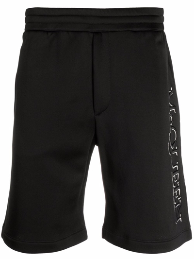 Alexander Mcqueen Side Logo Embroidered Elastic Waist Shorts In Black