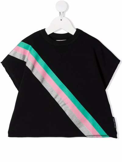 Andorine Teen Stripe-print Short-sleeved Sweatshirt In Black