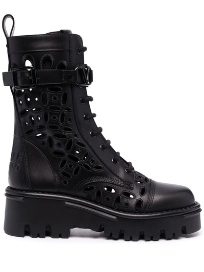 Valentino Garavani Atelier San Gallo 08 Edition Leather Combat Boots In Black