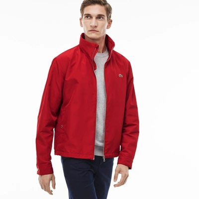Lacoste Men's Unicolor Nylon Contrasting Accents Hooded Zippered Jacket -  Red | ModeSens