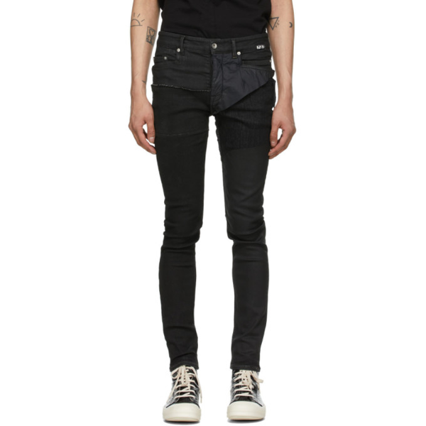 Rick Owens Drkshdw Black Denim & Satin New Tyrone Cut Jeans In 101 Black | ModeSens