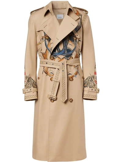 Burberry Marine Sketch-print Trench Coat In Nude