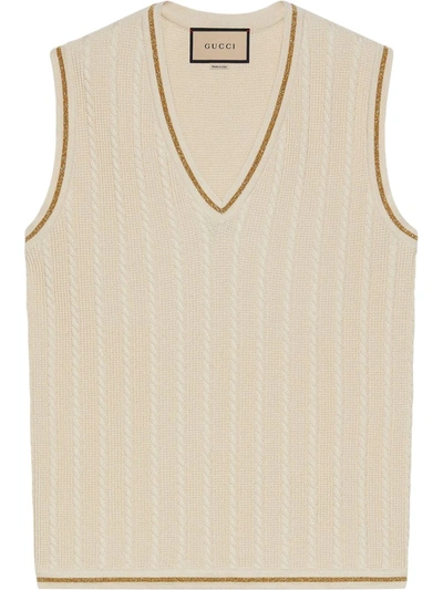 Gucci Lamé-trim Cable-knit Waistcoat In Nude