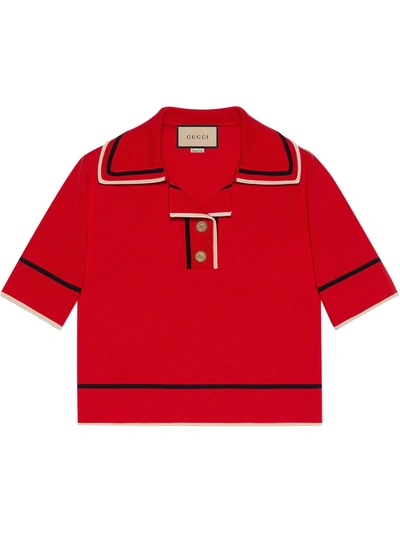 Gucci Gg-button Short-sleeve Cotton-blend Jumper In Red