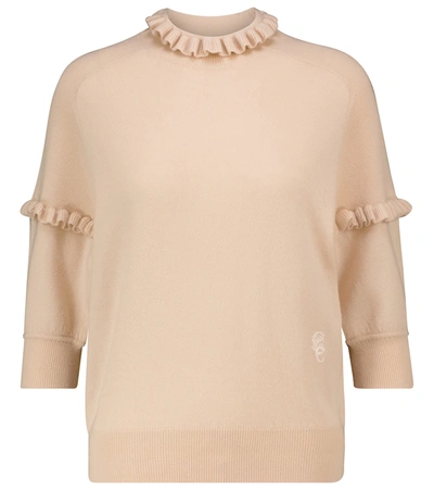 Chloé Ruffle-neck Cashmere Sweater In Silky Beige