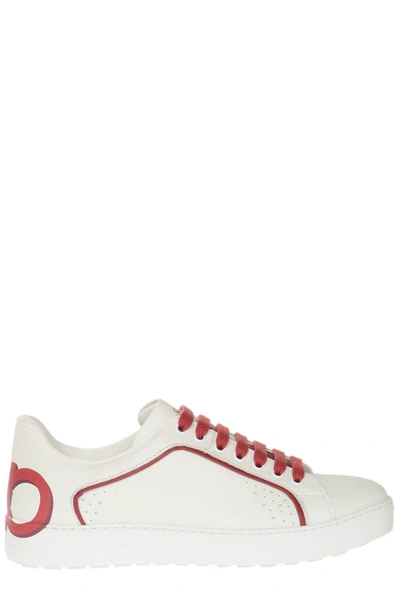 Ferragamo Manhattan Gancini-print Sneakers In White