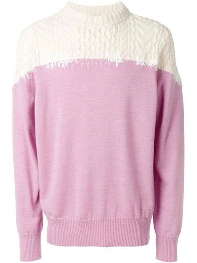 Sacai Embroidered Panelled Wool Sweater In Pink